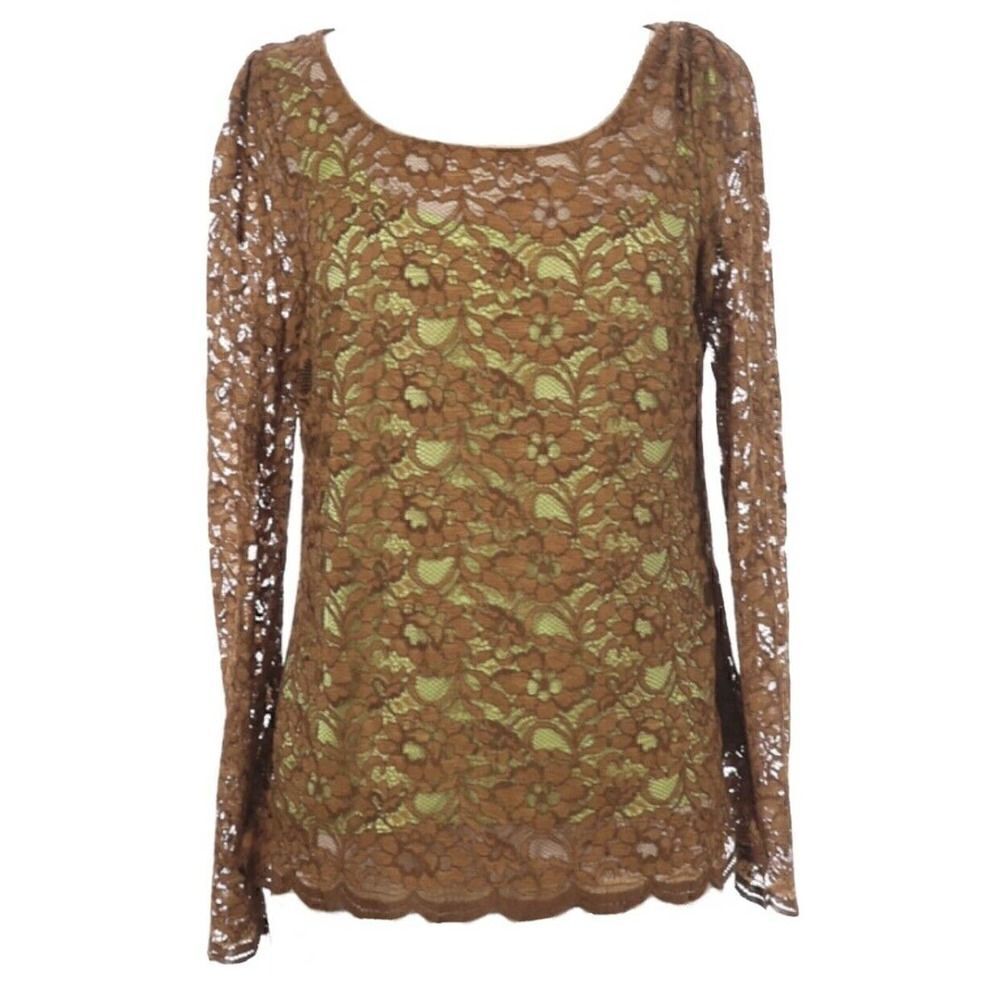 Cremieux Lace Long Sleeve Blouse Medium Layered Romantic Career Chic Blouse Top